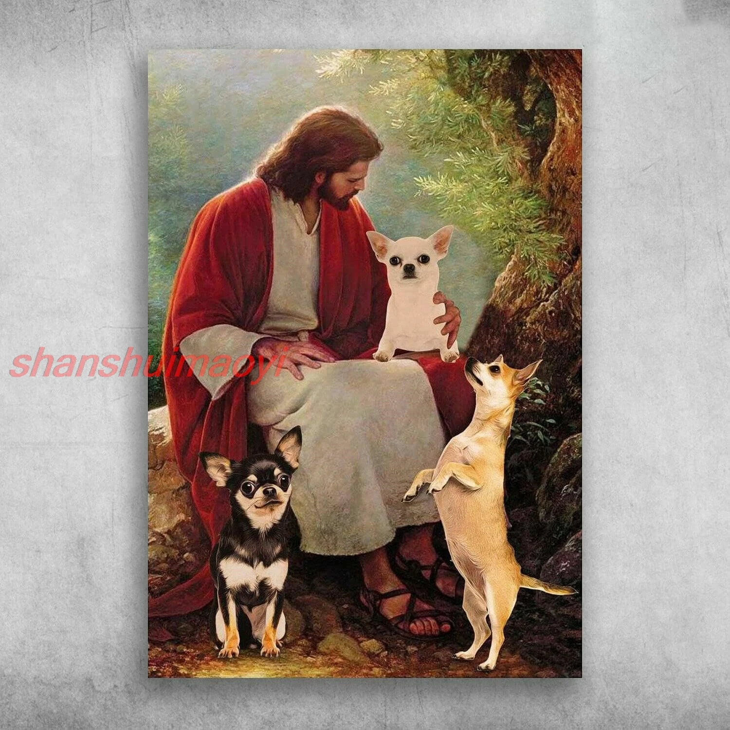 SaNavie Jesus Chihuahua Dog Chihuahua God Lover Poster Home Art Print Decoration Retro Wall Decor Man Cave Home Pub metal t UUJ