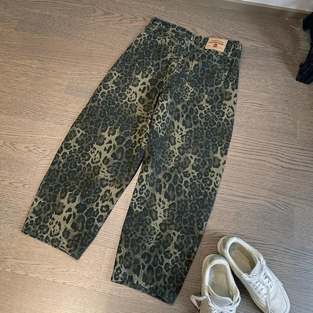 Hip-hop Style Pants Leopard Print Hip Hop Men\'s Pants with Deep Crotch Soft Breathable Fabric Mid Waist Pockets for Comfortable