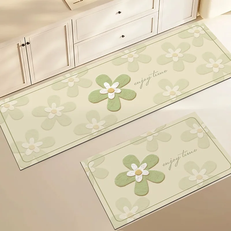 

Carpet for Kitchen Pvc Leather Waterproof Floor Mat Anti-slip Oil-proof Foot Mats Long Strip Floral Style Home Decoration Rug