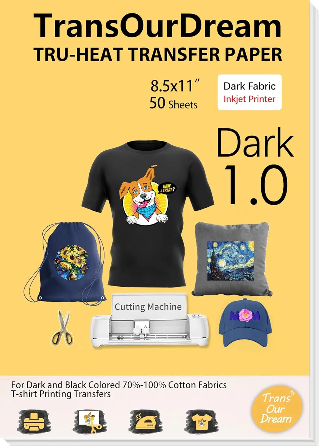 

Термотрансферная бумага для темных тканей, 50 листов, 8,5x11 дюймов, винил для печати на футболках, термотрансферы для струйных принтеров