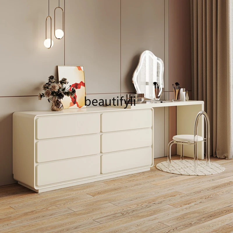 

French Cream Style Dresser Bedroom Dresser Chest of Drawers Desk Integrated Retractable Makeup Table