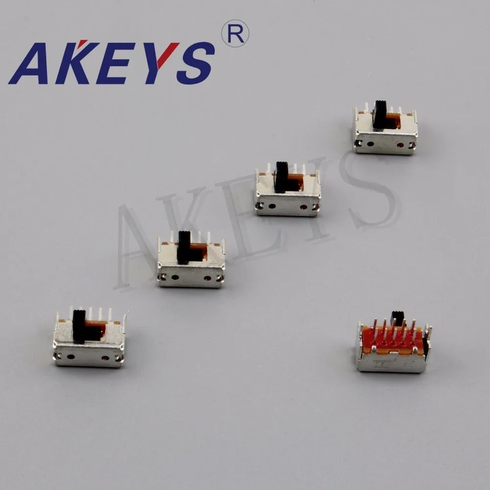 10PCS SK-23D55 2P3T Double pole three throw slide switch side insert 10 pin with 2 fixed pin for toys