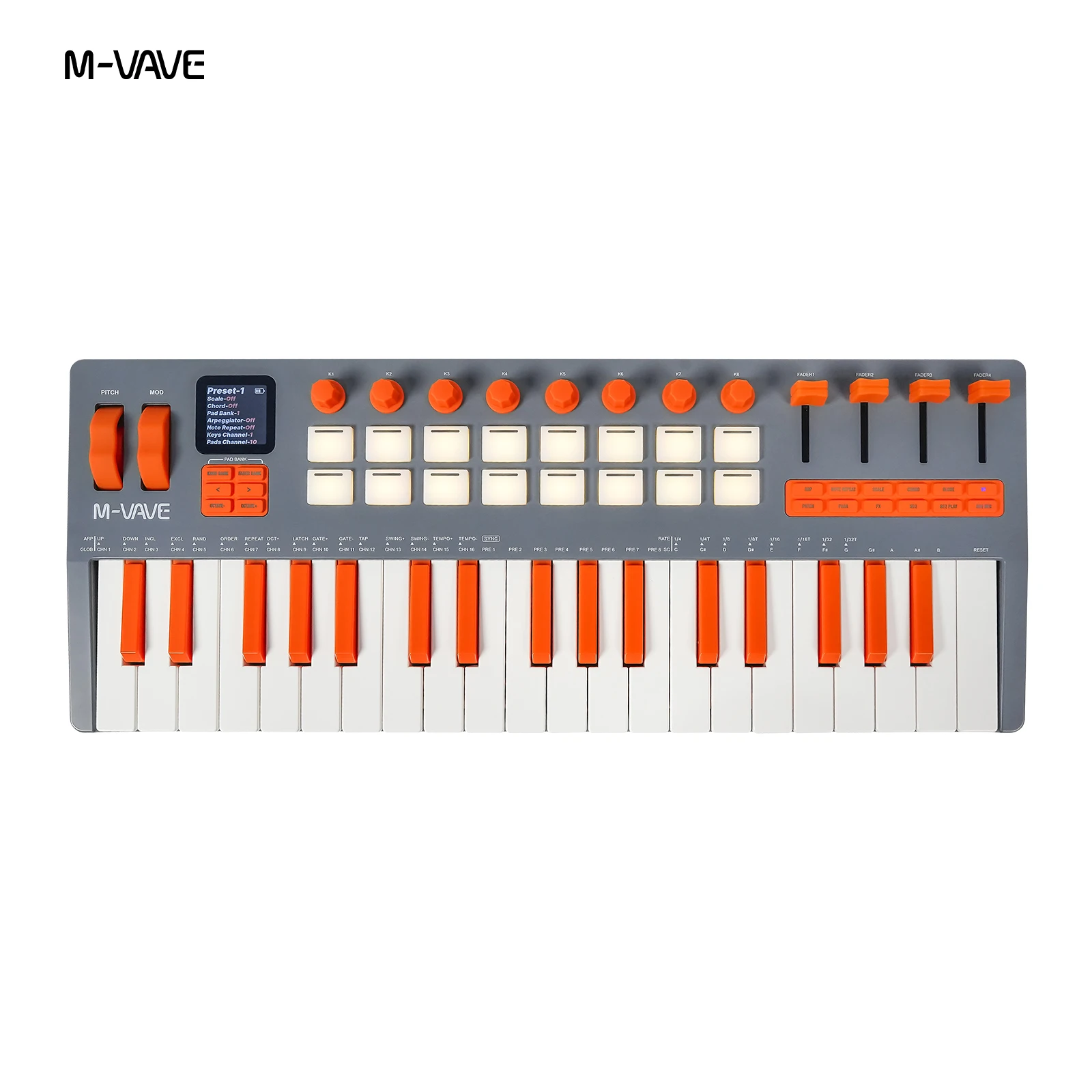 وحدة تحكم بلوحة مفاتيح MIDI اللاسلكية M-VAVE SMK-37 Elite مُركب مدمج 37 مفتاحًا، 16 لوحة طبلة، 8 أجهزة تشفير، متوافقة مع DAW وiOS #1