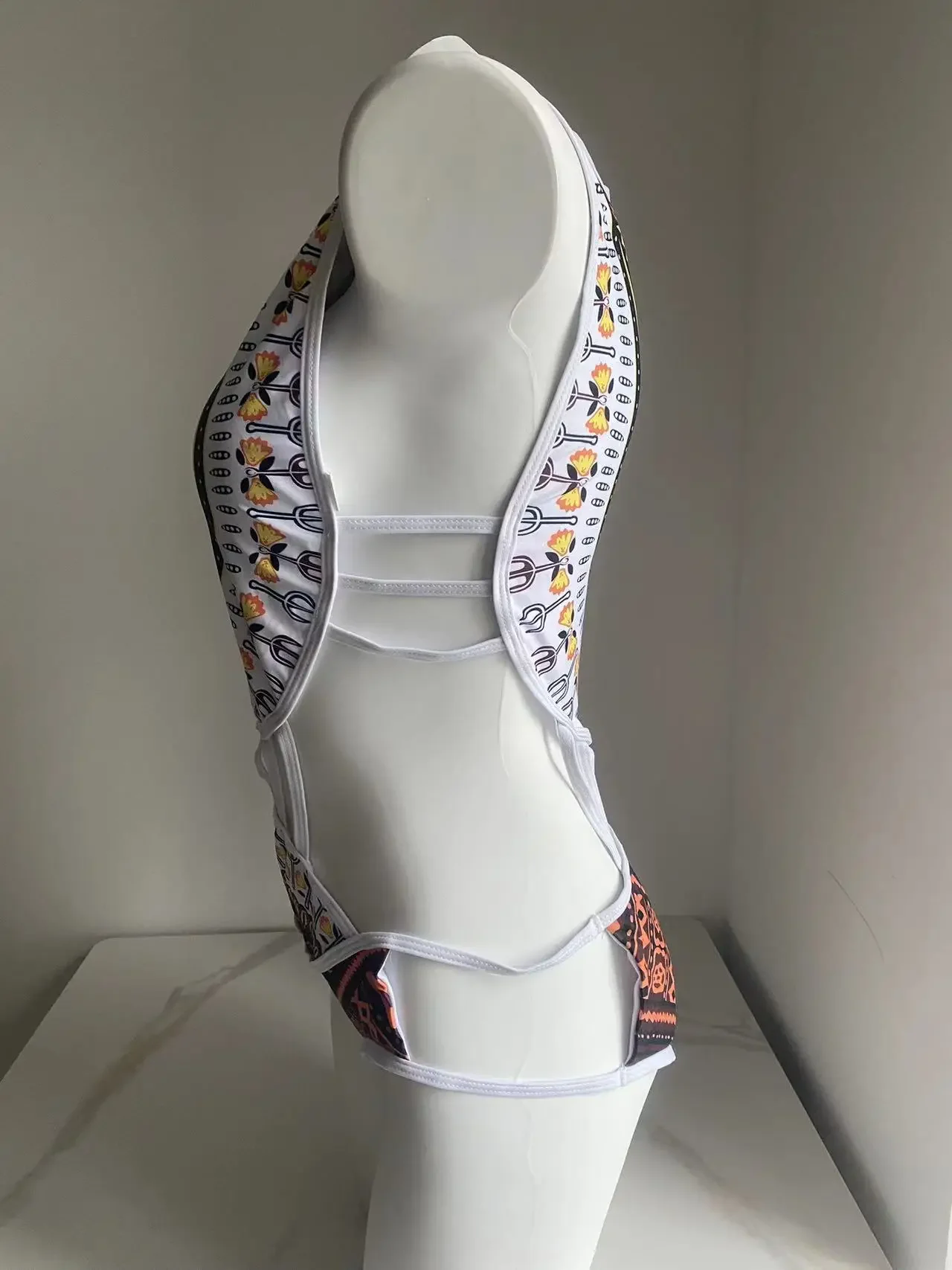 Maillot de bain une pièce amissié pour femmes africaines, monokini à franges, design ethnique, dos nu, jaune, blanc, grande taille