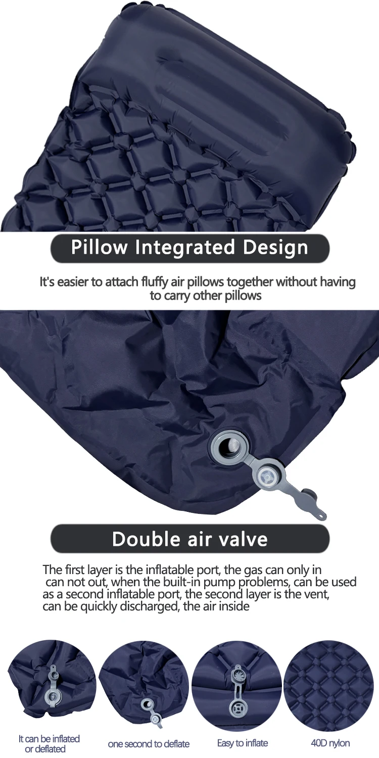 Outdoor Camping aufblasbare Matratze Isomatte mit Kissen ultraleichte Luft matte in Inflator Pump Wandern gebaut – Detail 1