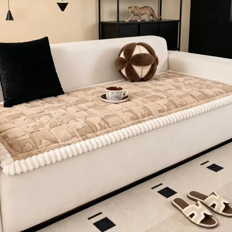 1Pcs New Autumn Winter Thickened Soft Plush Non-Slip Straight Row One-Piece Seat Pad Cover Slipcover Home Decor