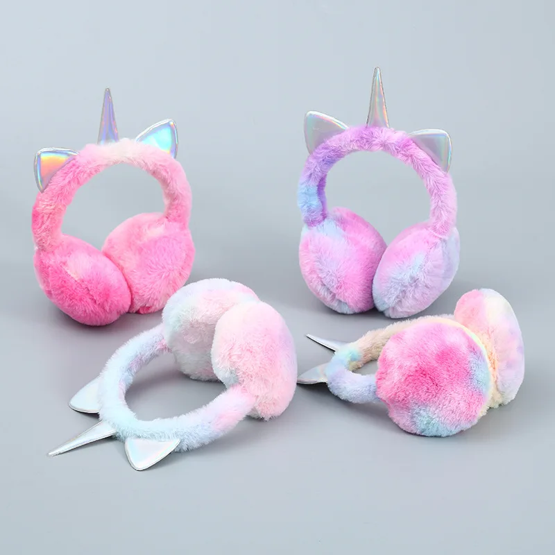 Orejeras de unicornio de Color de felpa, bolsas para las orejas plegables de lana a prueba de viento, novedad de invierno de 2024