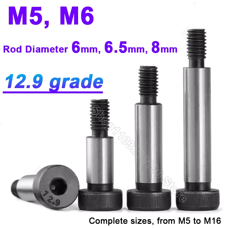 1-10pc M5 M6 Diameter=6 6.5 8mm Grade 12.9 Hex Hexagon Socket Cap Head Shoulder Roller Bearing Screw Bolt High Tensile L=8-100mm