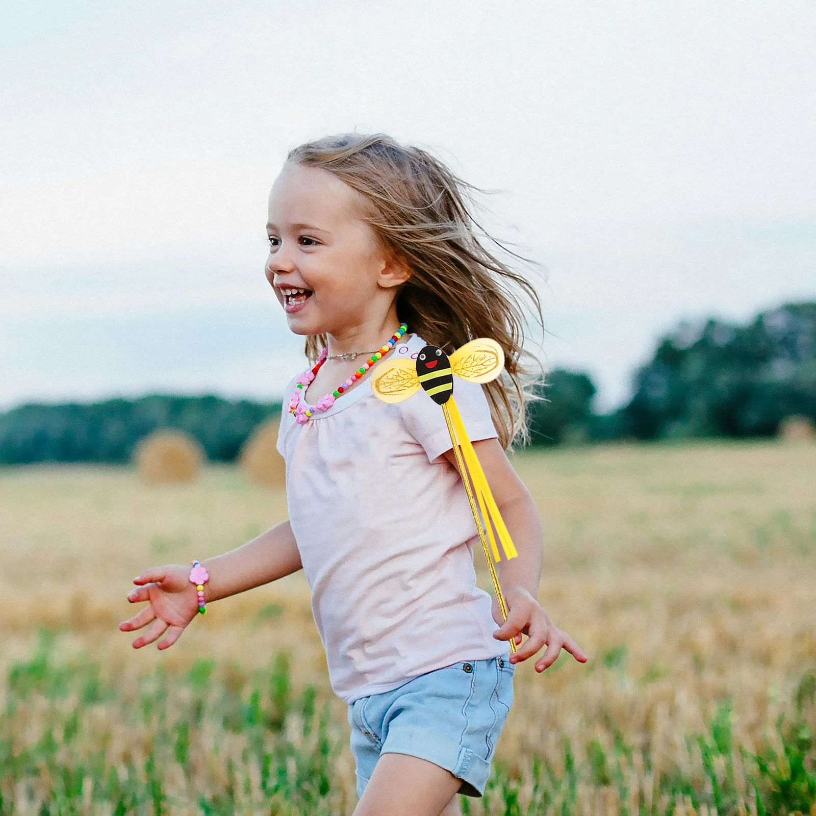 1Set Kids Bee Costume Kit Yellow Outfit Wings Headband Fairy Wand Birthday Party Pretend Play Dress Up Bee Costume Toddler