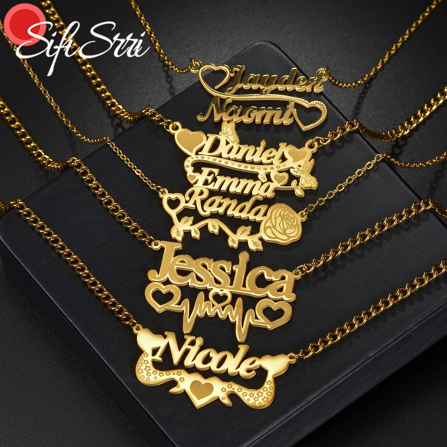 

Ожерелье Sifisrri с именем на заказ для женщин, украшение из нержавеющей стали в форме сердца, короны, пансента, кубинская цепь, подарок для матери и ребенка