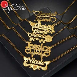 Sifisrri Personalized Custom Name Necklace for Women Stainless Steel Heart Crown Pandent Cuban Chain Mother Kids Jewelry Gift