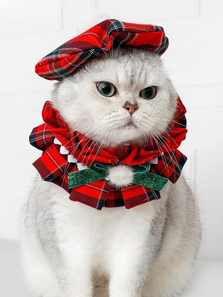 

Y Cat Christmas Hat Collar Bib Ornament Clothes Woven Dress Pet Scarf Scarf