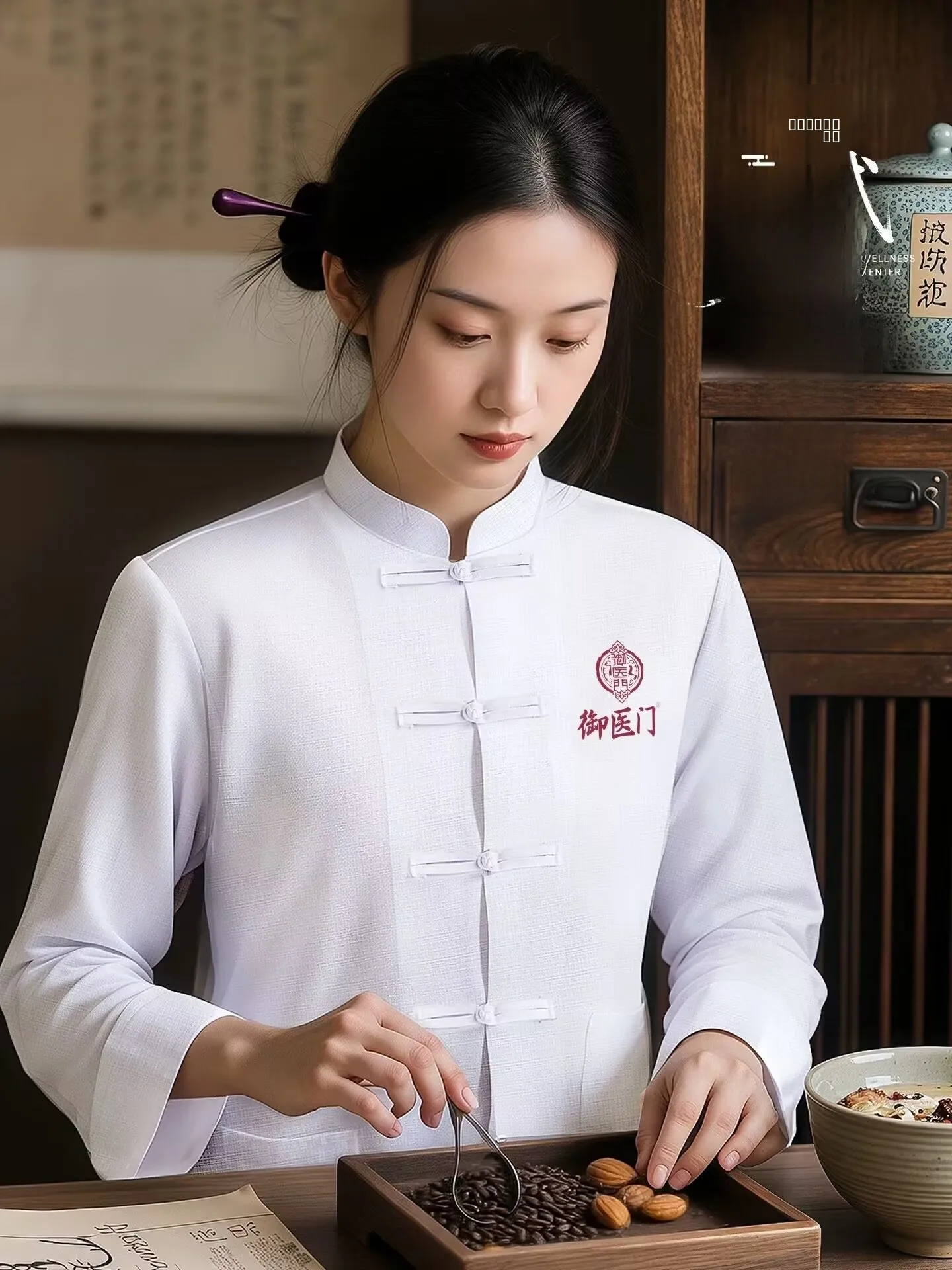 

Long Sve Traditional Chinese Medicine Store Work orm Service Stf Welln Massage Acupuncture Assistant Tang Suit