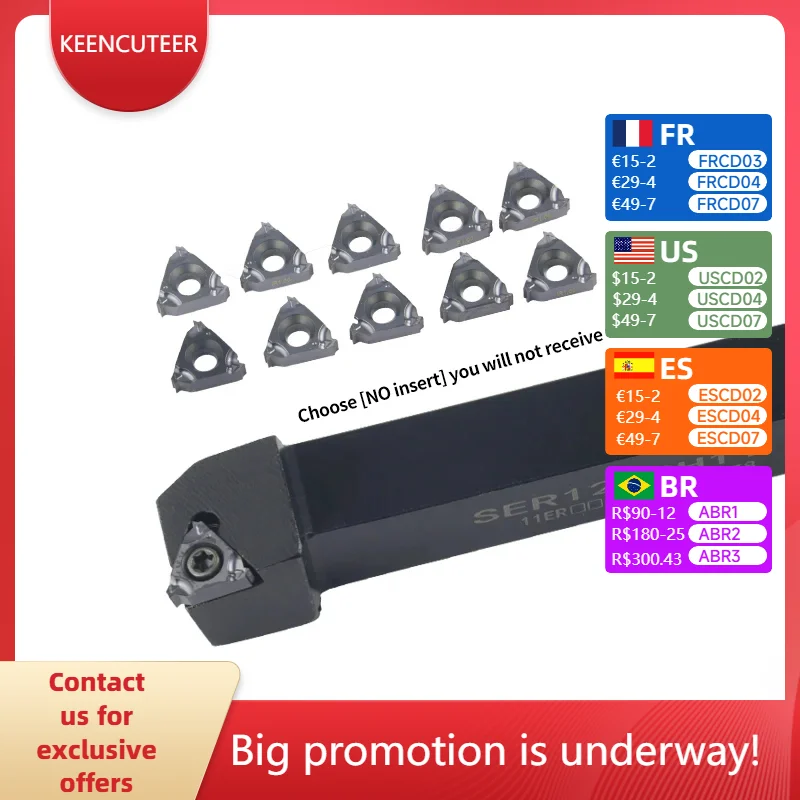 

SER/L SER1010H11 SER1212K11 SER1616H11 SEL1616H11 внешняя резьба токарные инструменты стержень 11ER/IR Карбидное лезвие ЧПУ