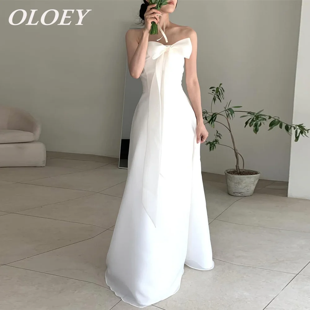 

OLOEY Simple Strapless A Line Wedding Dress 웨딩드레스 Floor Length Organza Satin Bridal Gown Customized Corset Korea Snapshot