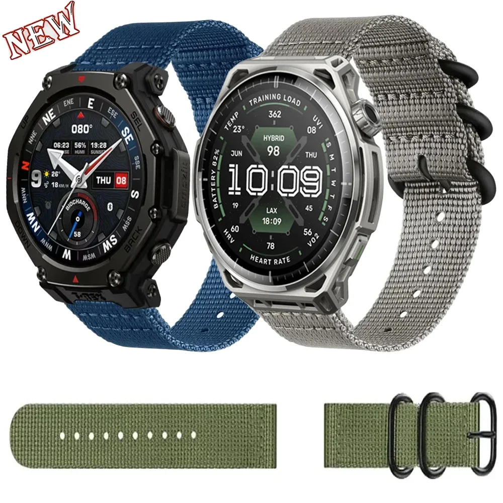 22mm Three-ring Buckle Nylon Strap For Amazfit T-REX3 Pro 48mm Comfortable Band For Amazfit Helio/Bip Max-6-5/Balance 3-2-1 Belt