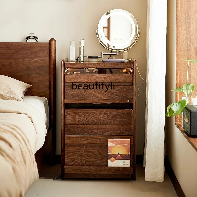 

Black walnut dresser bedside table integrated solid wood bedroom cosmetic table small storage cabinet small apartment