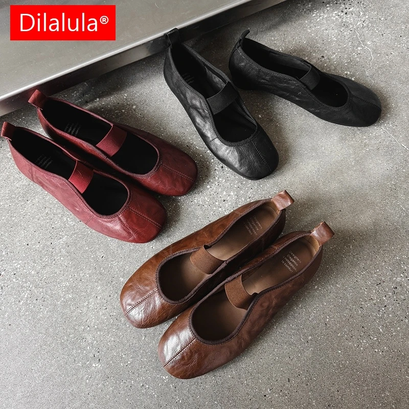

Dilalula 2026 Spring Natural Cow Leather Mary Janes Shoes Women Elastic Band Closure Low Heels Pumps Female Casual Shoes Girls