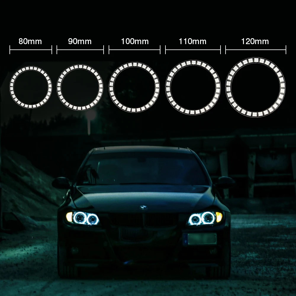 OKEEN 4pcs RGB Led Angel Eyes For Car 70mm 80mm 90mm 100mm 110mm 120mm Motorcycle Car Halo Rings With Remote Auto Headlight DRL