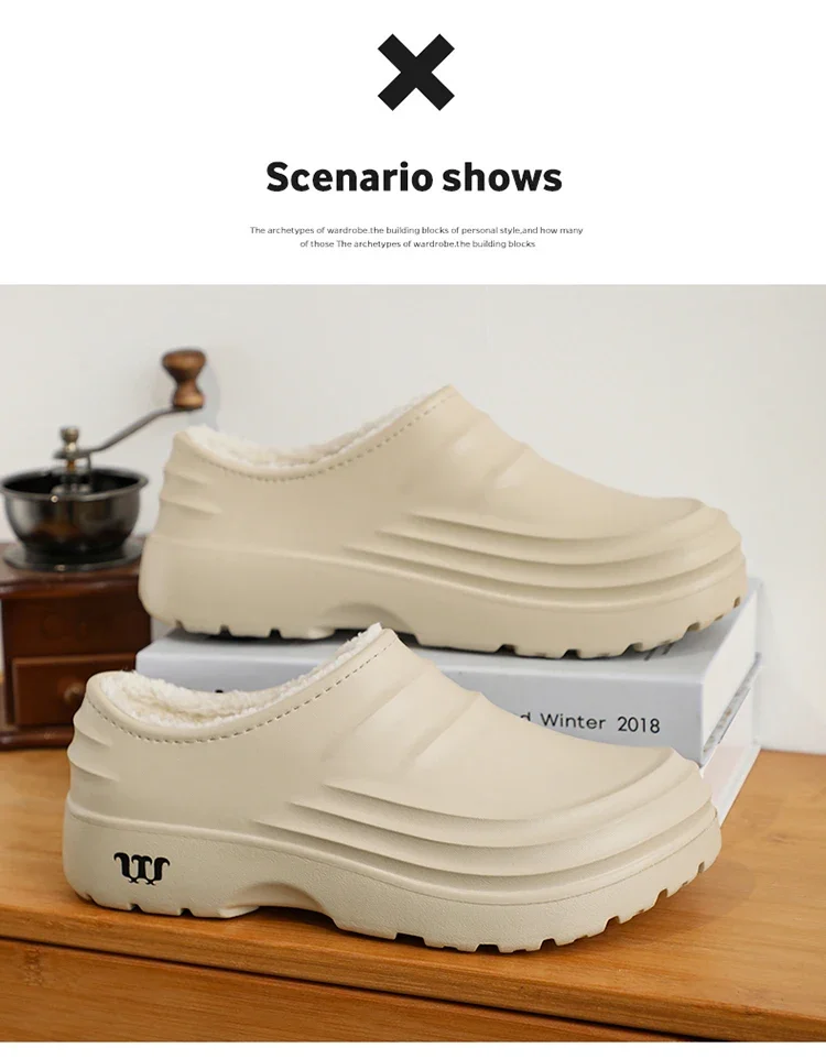 Winterliche, große, warme Plüsch-Kochschuhe für Herren, wasserdicht, rutschfest, ölbeständig, Arbeitsschuhe für Küchen- und Restaurantpersonal. – Detail 2