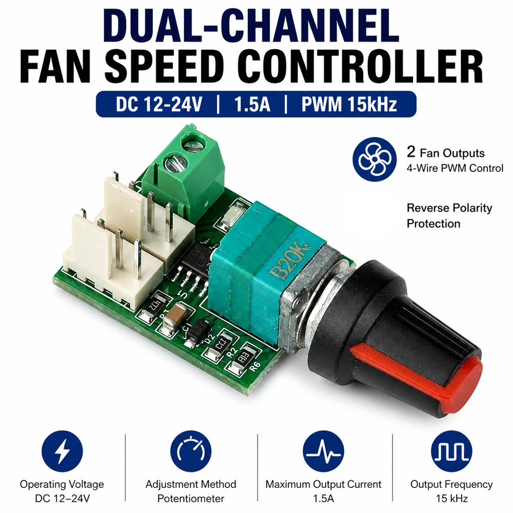 Turk Module 8 Channel 4-Wire Fan Speed Regulator DC 12-24V 1.5A Dual-Channel PWM Speed ...