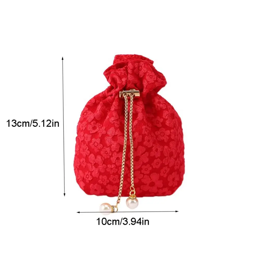 Bolsa con cordón de flores de perlas de gran capacidad, bolsa de azúcar festiva de estilo coreano, bolsa de embalaje de joyería de cadena, bolsa de cubo de boda