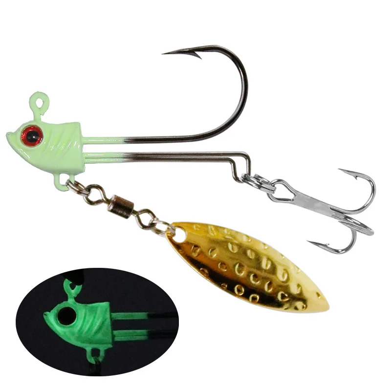 Fish Shape Jig Head Hook Single Treble Bold Hooks Sting Lure Teslon 10g  With Rotation Spinner 1 Pieces Sale