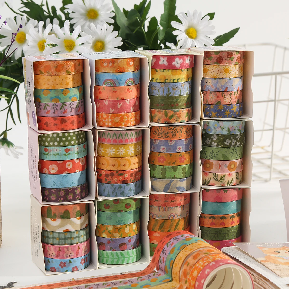 5 Rolls/Box vintage Plant and Floral Patterned Washi Tape, for Decorating Stationery, Daily Necessities, DIY Handbook Tape