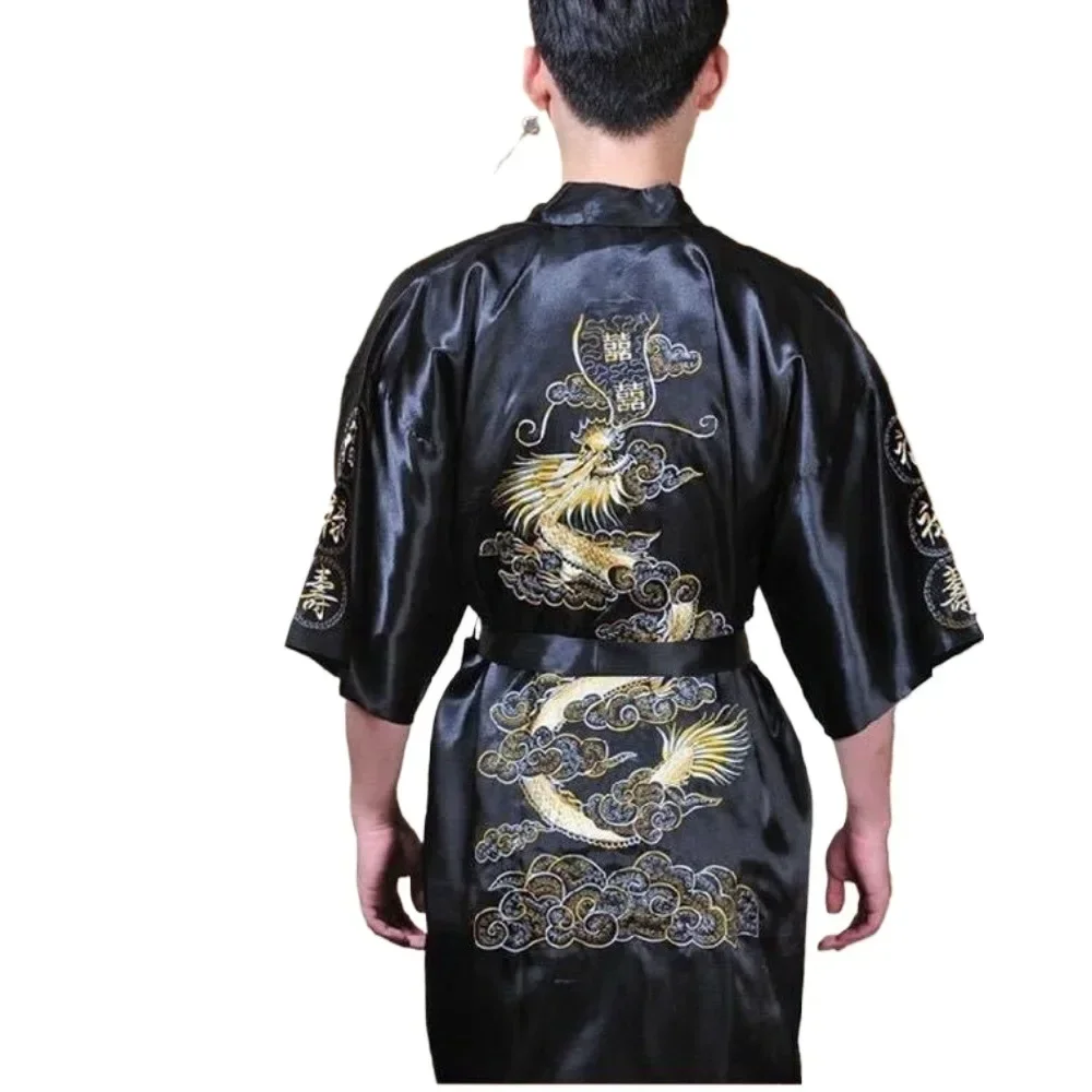 Chinese Loong Loose Bath Robe for Men Sleepwear Fashion Clothes Casual Clothing Embroidery Ethnic Style Vintage Streetwear Silk