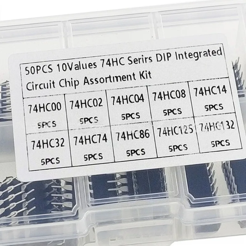 74HC Series IC Assortment 50Pcs 10 Types DIP Integrated Circuit Chips Kit for Arduino Electronics Experiment STEM Education