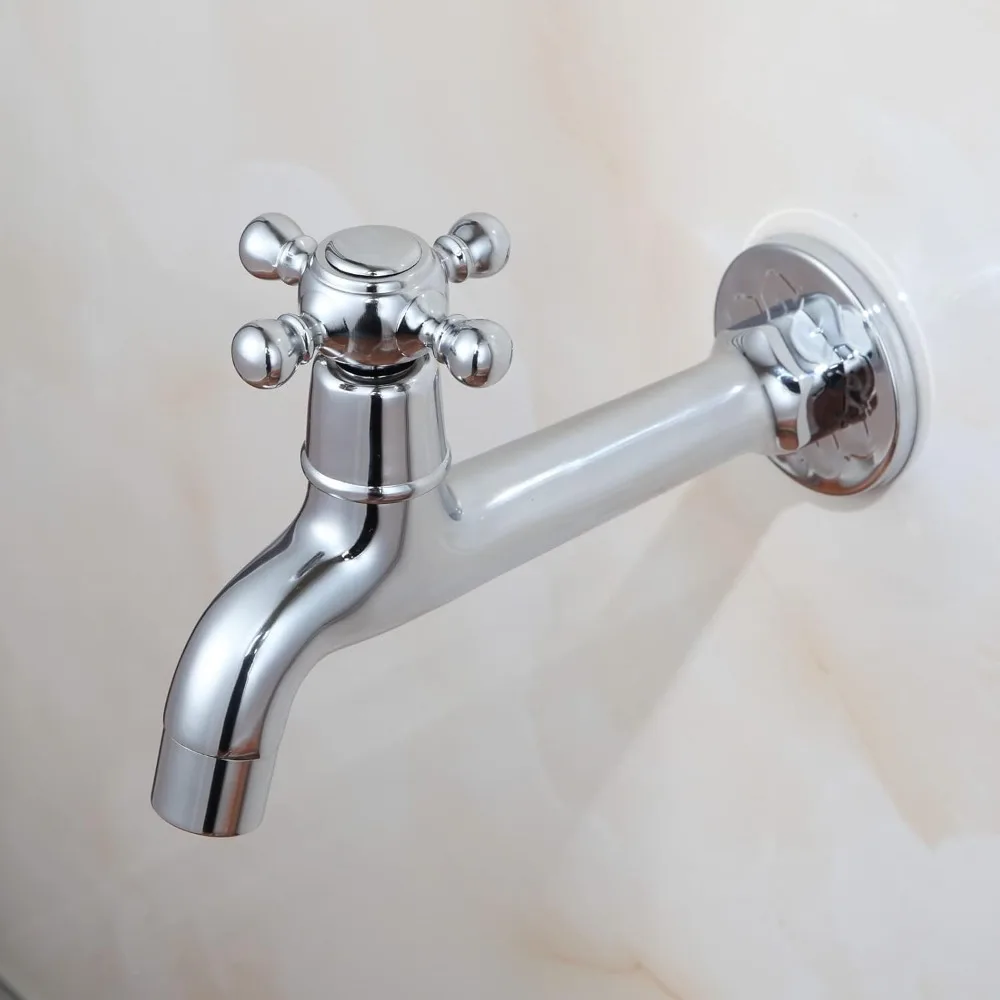 صنبور نحاسي مثبت على الحائط بمقبض متقاطع من الكروم لحوض الحمام والشرفة الخارجية #2