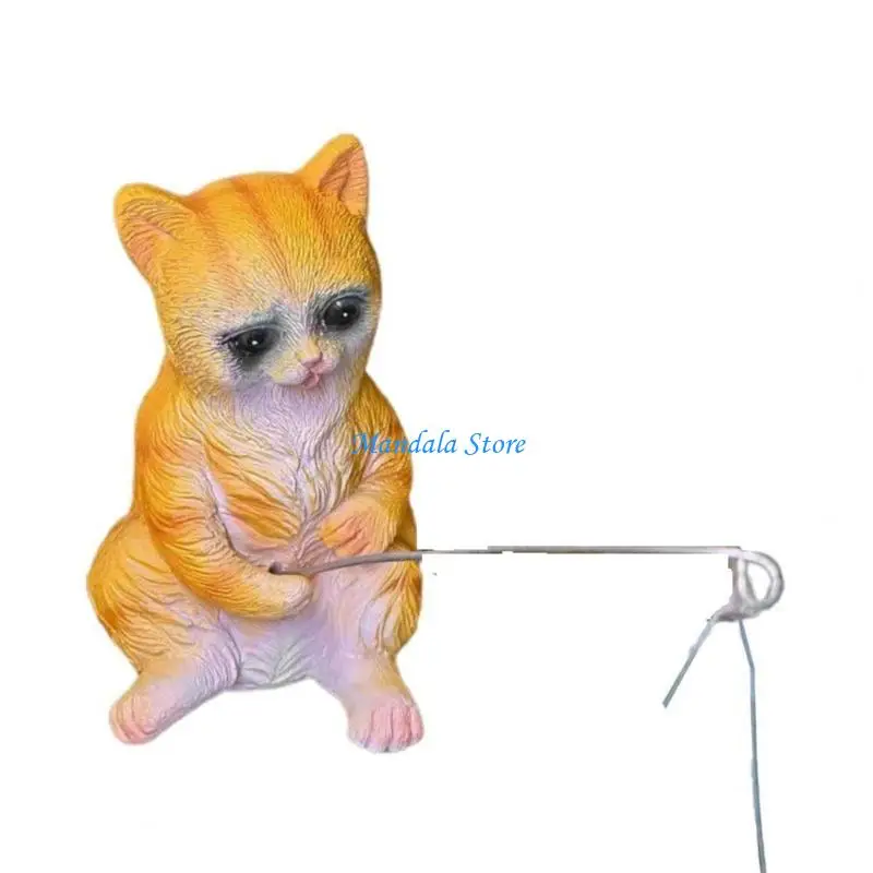 

U2JC Figurines Aquarium Ornament FishTank Plant Pot Statues Decorations Interesting Fishing Kitten Figurines