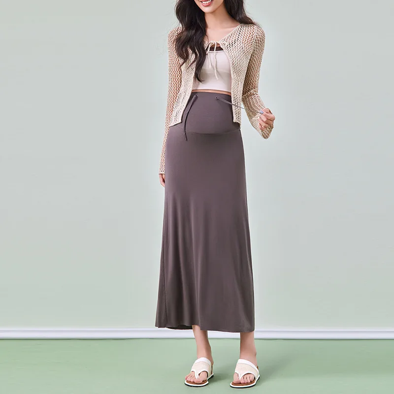 2026 New Maternity Skirt Knit A line Midi Skirt for Petite Women Spring Long Half Skirt, Soft Stretch Pregnancy Dress Elegant