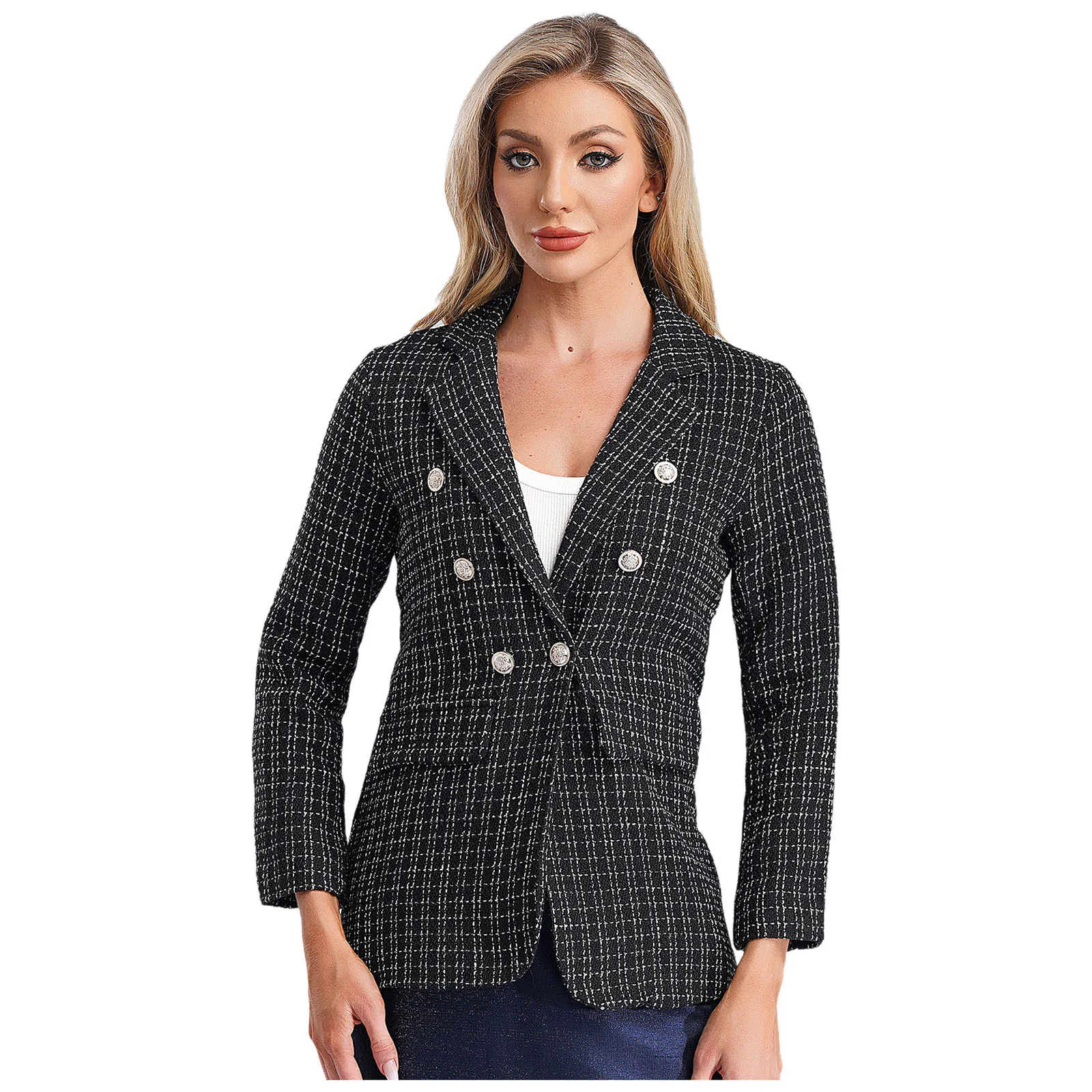 Women Fashion Casual Blazer Open Front Long-sleeve Jacket for Work OL Lady Daily Wear Business Workwear Woman's Tailored Coat