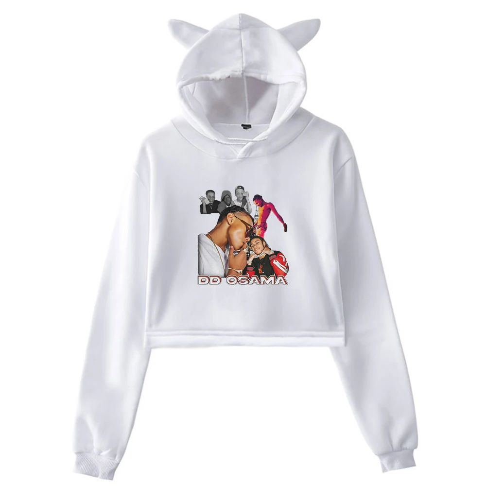 DD Osama Tour Hip Hop Rapper Vintage Pullover Cat Ears Hoodie Long Sleeve Sweatshirts Crop Top Women's Clothes