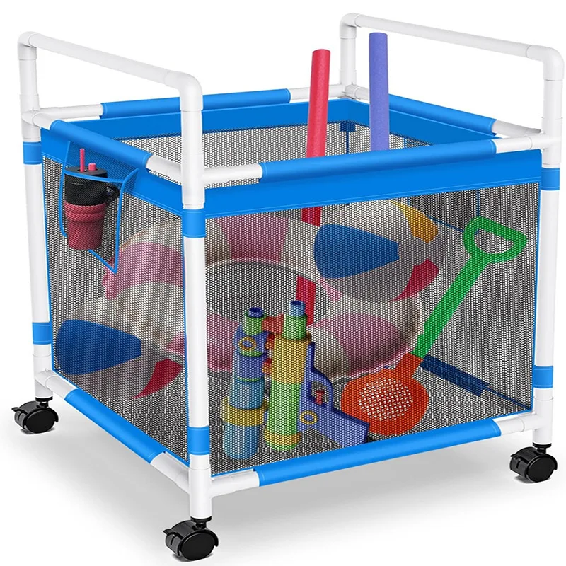 

Breathable mesh removable outdoor poolside storage frame with wheels PVC outdoor storage with towels