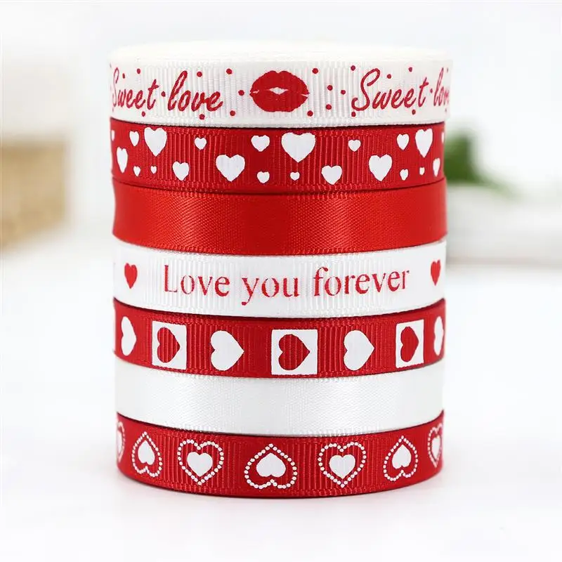 5/10yards Valentine Red Ribbons Love Printed 9mm Wide For Valentine’S Day Wedding Gift Wrapping DIY Crafts Hair Ornaments