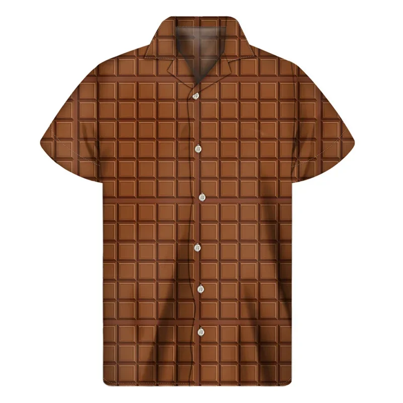 

New Design Chocolate Waffles Shirt for Men 3D Print Hawaiian Shirts Harajuku Fashion Short Sleeve Tees Streetwear Button Blouse