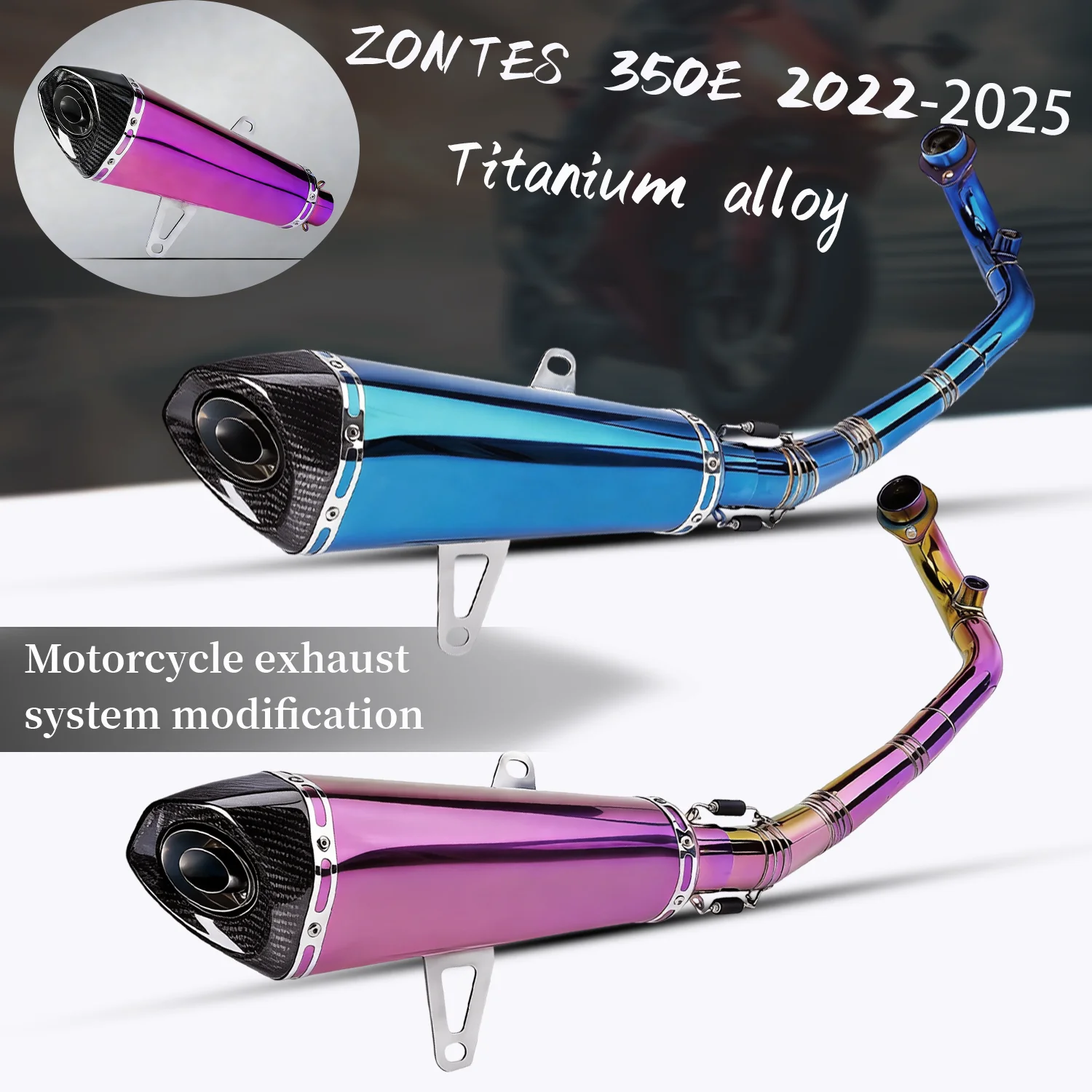

FOR ZONTES 350E 2022-2025 TI ALLOY FIBER Moto Exhaust Full section Muffler Front Link Header mid Pipe tail part Slip-On Modified