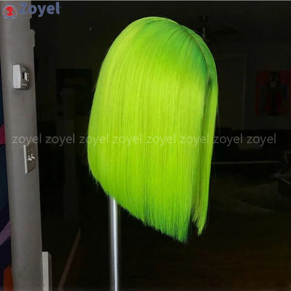 Neon Green Wig Straight Synthetic Lace Front Wig Medium Part Long Silky Fluorescent Yellow Colored Hair Frontal Wigs for Women