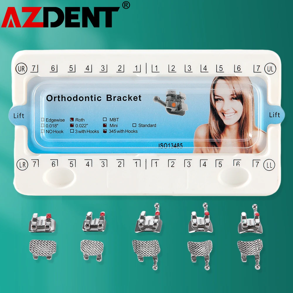 50Sets Azdent Dental Orthodontic Mesh Base Brackets Mini Roth/MBT 022 018 Slot with 3/345 Hooks Dentistry Material Ortho Tools