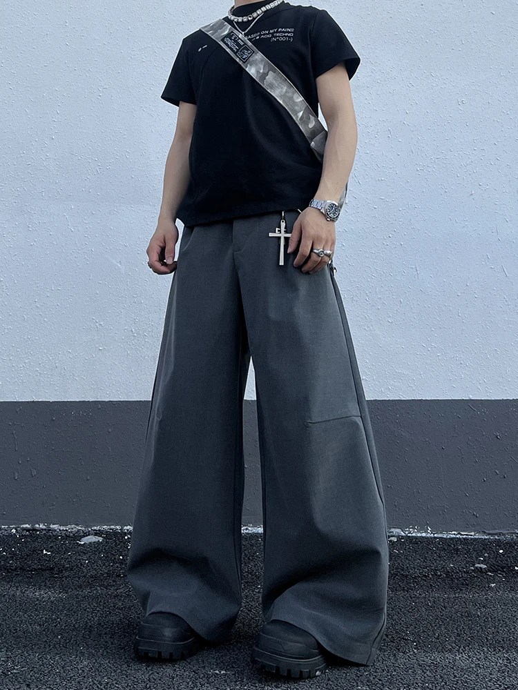 

Cleanfit Men's American Sle Loose Fit Pleated Knife Casual Pants High Waist Long Straight Leg Polyester Blend