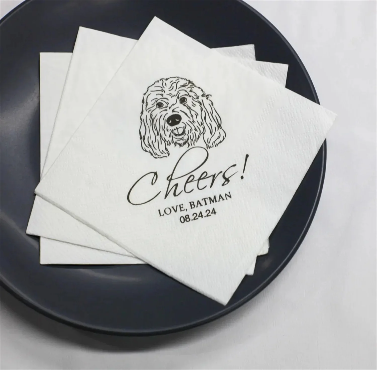 50 PCS Custom Pet Wedding Napkins,Personalized Cocktail Pet Napkin,Custom Illustrated Dog Wedding Napkins,Custom Pet Portrait Co