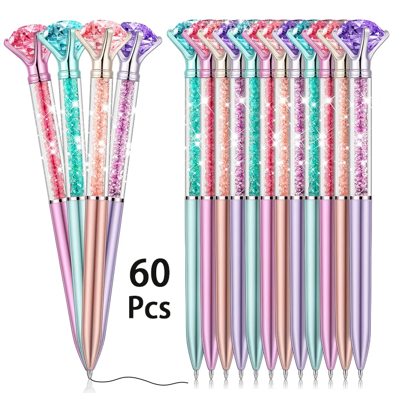 

60Pcs Large Diamond Crystal Pen Ballpoint Pen Student Stationery Office Business Gifts Ball Point Pens