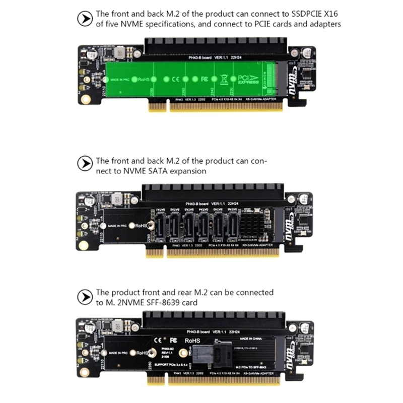 Carte PCIE 4.0 X16 à X8, fente, Nvme Pcie 4.0, 6 000 cartes, 2 ports d'entrée NVcloser, 6 000 cartes Riser