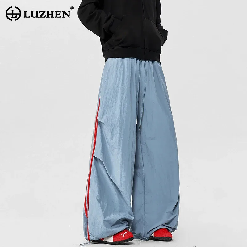 

LUZHEN 2026 Новые повседневные брюки свободного кроя с контрастными полосками и лоскутным узором, унисекс, с широкими штанинами и эластичным поясом, JY6096