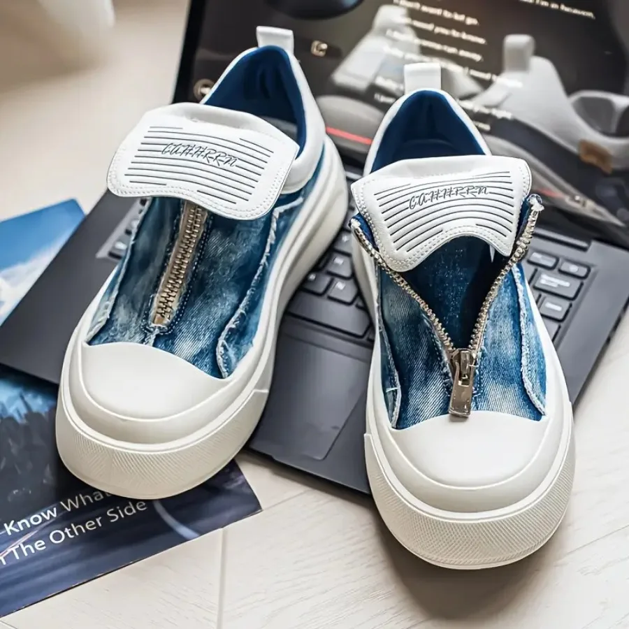 

Кроссовки мужские весенние новые на молнии, на толстой подошве, увеличивающие рост, повседневные, для кампуса, в уличном стиле, из канваса