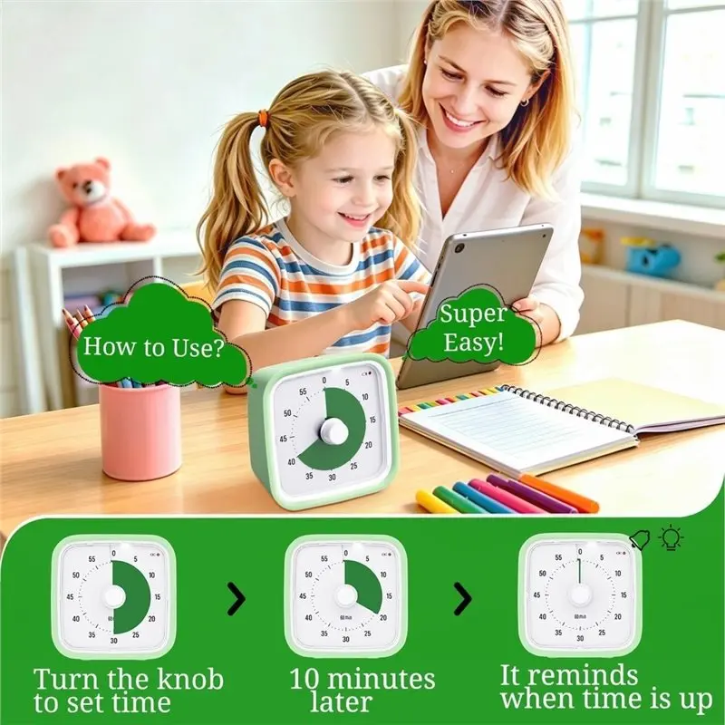 AAAN-Visual Timer For Kids And Adult, 60-Min Countdown Timer,Cute Timer With Silicone Case For Homeschool Study