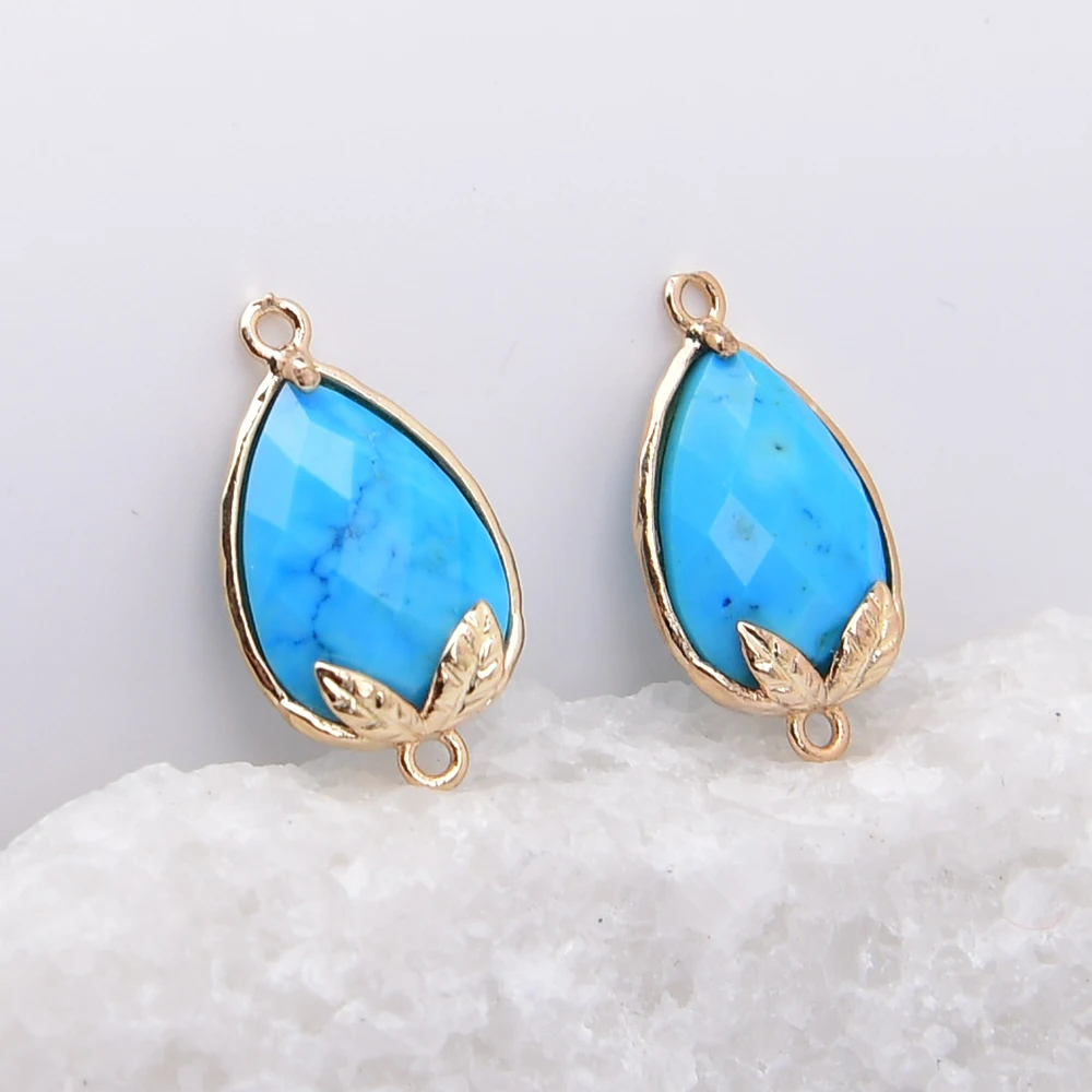 APDGG 10 Pcs Natural Blue Turquoise Stone Gold Plated Connector Charms Pendant Jewelry DIY