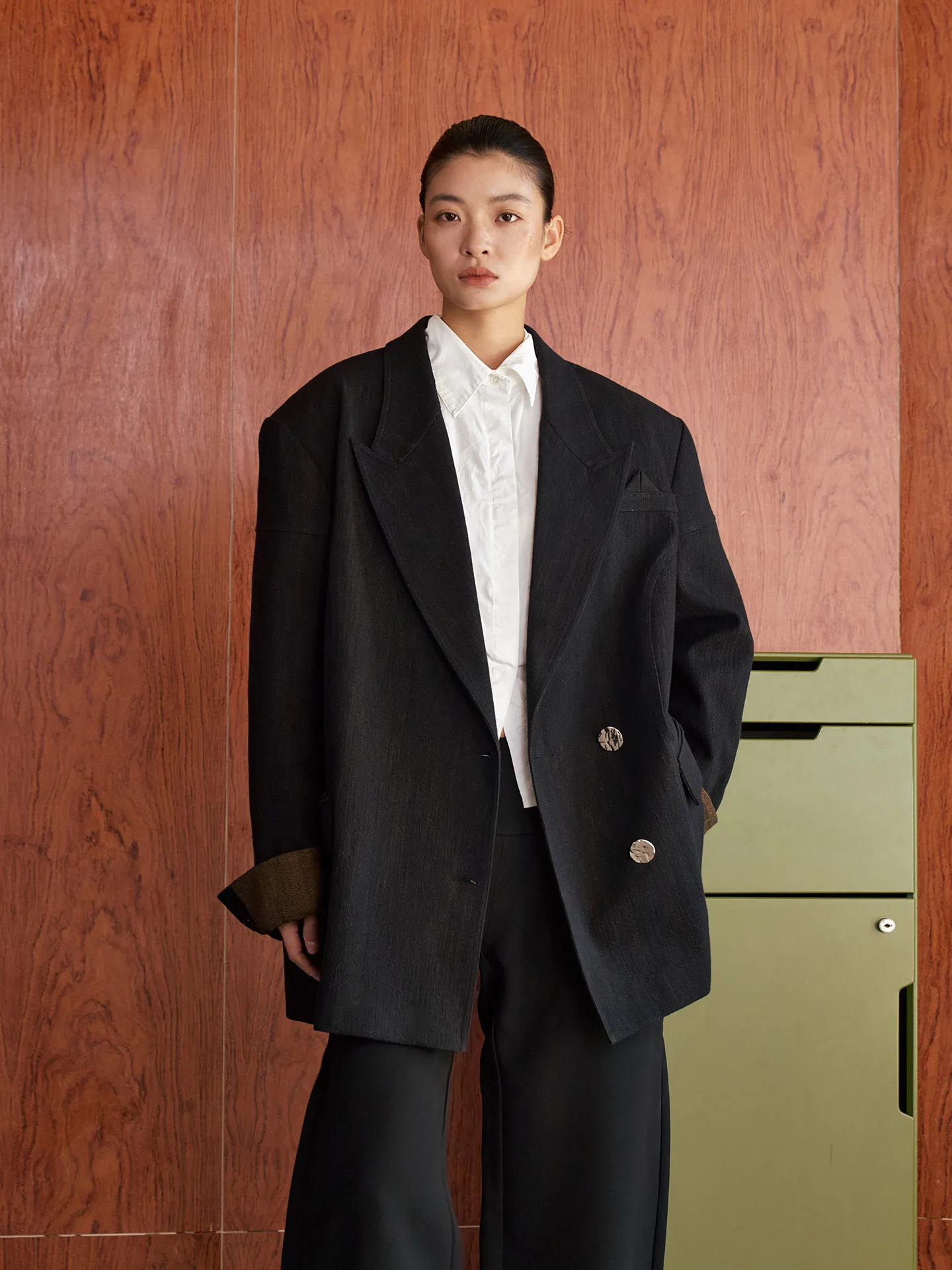 

Повседневный винтажный пиджак свободного кроя Loeben для женщин, из чистого хлопка, с длинными рукавами, на пуговицах, средней длины, для повседневной носки